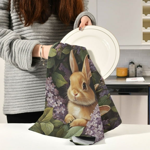 BZSMCE Kitchen Towels Creative Cut Brown Ribbit Pattern Durable Kitchen Towel