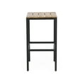 thumbnail image 4 of Alan Outdoor Modern Industrial Acacia Wood Bar Stools, Set of 2, Teak, Black, 4 of 7