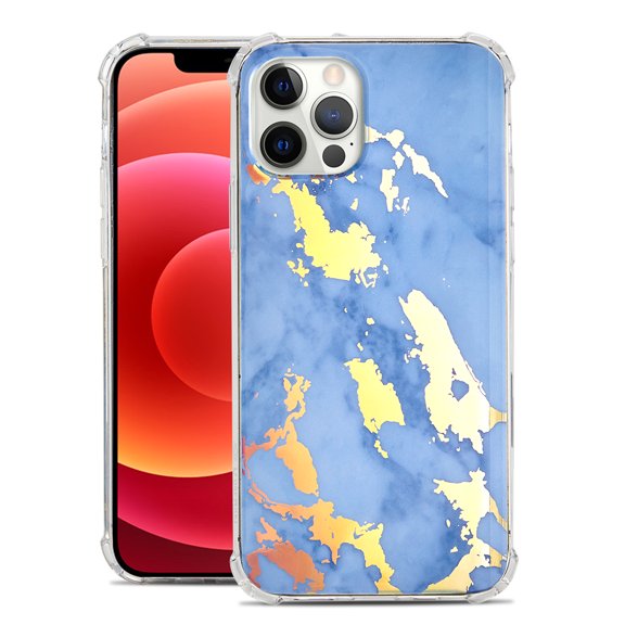 For Iphone 12 Iphone 12 Pro Open Camera Hole Electroplated Marble Design Shockproof Thick Hard Case Cover - B Marble