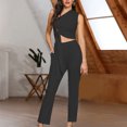 thumbnail image 3 of Womens Casual Outfits Summer Outfits for Women Clothing Set Female V-Neck Sleeveless Tops Pants Sets Cargo Pant Style S_686 Women's Tracksuits Black S, 3 of 7
