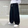 thumbnail image 3 of Afuyipoi Boys Wide Leg Sweatpants 100% Cotton Loose Fit Active Casual Track Trousers for Kids Size 5-15 Years Black Size 5, 3 of 8