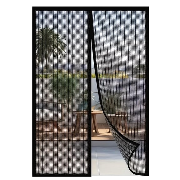 Hzfnon Magnetic Screen Door Mesh Curtain, Self-Sealing Hands-Free Door Screen, Heavy Duty Bug Mosquito Net, Easy Install for Patio Sliding Door, 39.4 x 82.7 Inches, Black