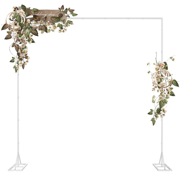 Backdrop Stand 8x8.2FT(WxH), Adjustable Square Balloon Arch Stand with Base for Wedding Ceremony, Outdoor & Indoor Decoration, White