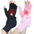 thumbnail image 1 of 2 Pairs Arthritis Compression Gloves for Rheumatoid, Carpal Tunnel Pain, Hand Compression Gloves Fingerless for Typing, Work, Driving, Fit Women Men, Anti-Slip Dots (Pure Black+Pink, Small), 1 of 7