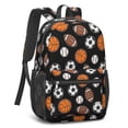 thumbnail image 2 of Football and Basketball Black Pattern 17" School Backpacks for Teens,Waterproof Oxford Fabric,S-Shape Padded Straps for School,Travel,Hiking,Camping, 2 of 6