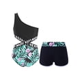 thumbnail image 2 of TiaoBug Kids Girls Swimwear Set Single Shoulder Criss Cross Waistline Crop Top Swimsuit with Briefs Print Shorts 3 Pcs Bathing Suit Lily 12, 2 of 7