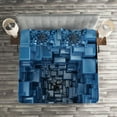 thumbnail image 2 of Ambesonne Abstract Quilted Coverlet 3 Pcs, Digital Geometric Cubes, Queen Size, Blue, 2 of 2