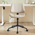 thumbnail image 3 of Home Office Chair with Wheels, Adjustable Height and 360° Swivel Armless Desk Chair, Modern PU Leather Mid-Back Computer Chair for Office Living Room Bedroom, Beige, 3 of 8