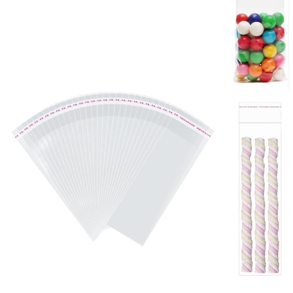 QZS Cellophane Bags Set,Set of 400 Long Self Adhesive Cellophane Bags,3.15x8.27In Clear Cookie Candy Treat Bags,Self Sealing Plastic Bags