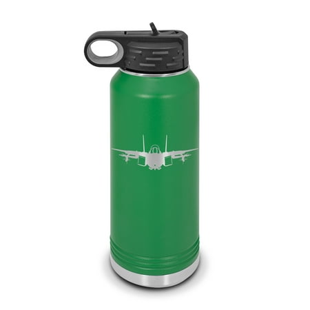 

F-14 Tomcat Water Bottle 32 oz - Laser Engraved w/ Flip Top Removable Straw - Polar Camel - Stainless Steel - Vacuum Insulated - Double Walled - Drinkware Bottles - f14 fighter aircraft - Green