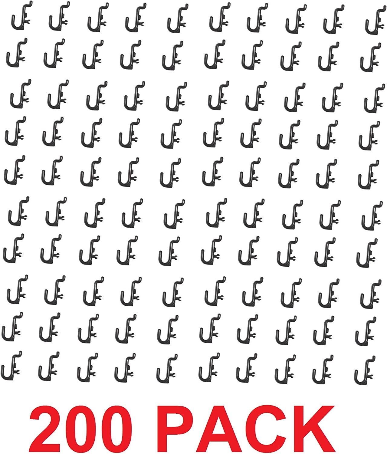 FEFEFW-Peg Board Plastic J Hook Style Hooks | Garage Tool Storage Craft Hooks Pegboard Asscessories (200, Black)