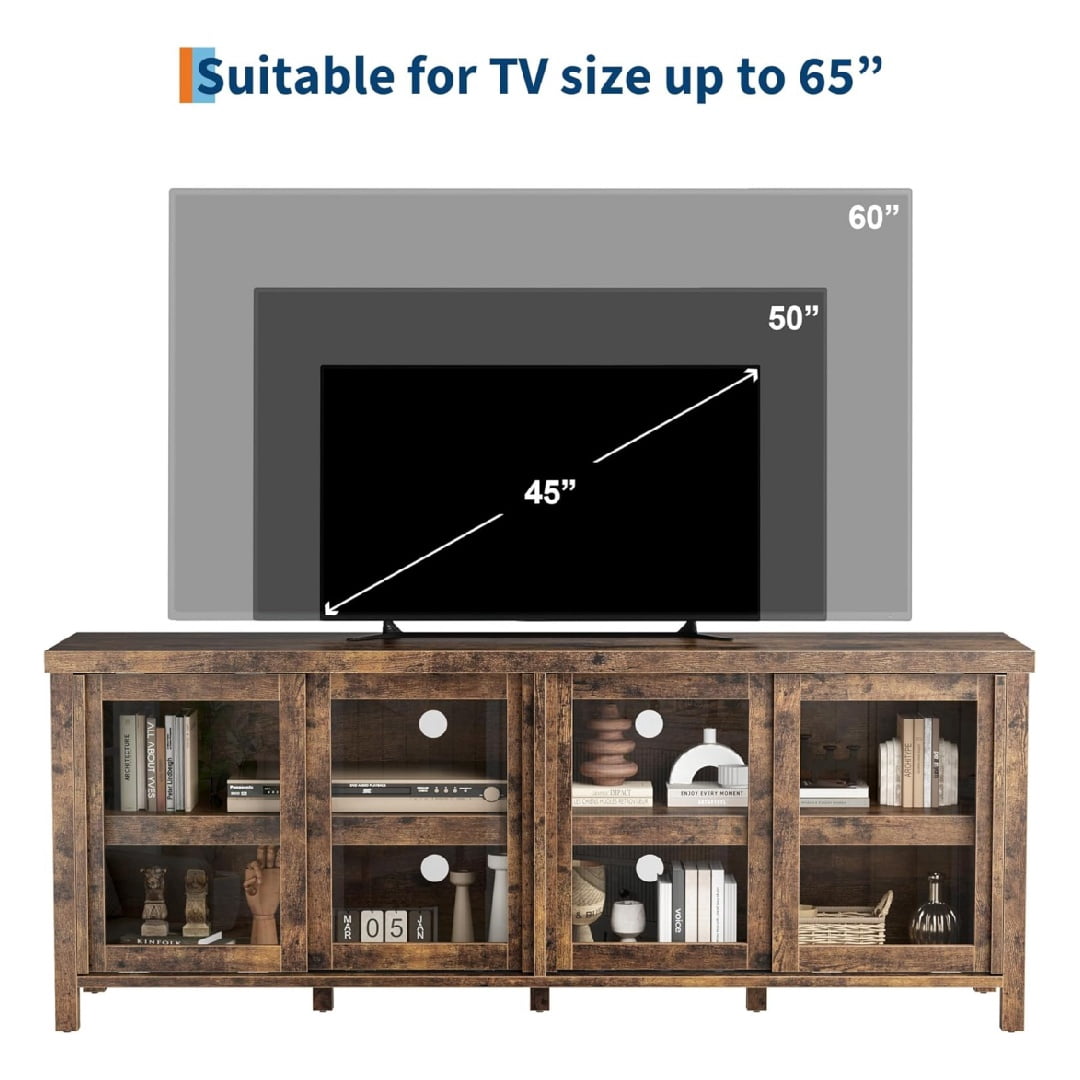 TV Stand for 65 Inch, Entertainment Center with Storage Cabinet and 4 Sliding Glass Doors, Mid Century Modern Media TV Console Table for Living Room Bedroom