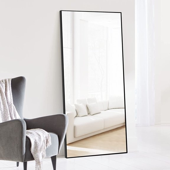 ZXNYH Full Length Mirror, 55"x20" Full Body Mirror with Stand Floor Mirror Full Length Standing Mirror Wall-Mounted Mirror Hanging or Leaning Against Wall Aluminum Alloy Thin Frame (White)