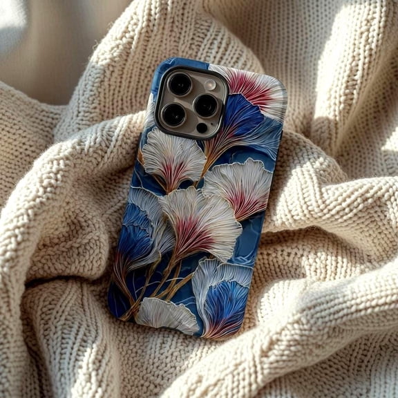 Art Nouveau Blue Floral Case - Luxury Elegant Flower Design Designed for iPhone 17, 16, 15, 14, 13 Tough Protective Shell