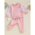 thumbnail image 4 of Baby Girls Boys Fall Outfits 6 12 18 24M Checkerboard Print Patchwork Long Sleeve Crew Neck Sweatshirts Long Pants 2Pcs Clothes Set, 4 of 10