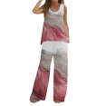 thumbnail image 1 of Mikilon Ensemble Stylé pour Femmes 2 Pcs Décontracté Ample Débardeur Imprimé Pantalon Long Sans Manches Col Rond Haut/chemise Ensemble Rose-B TP, 1 of 5