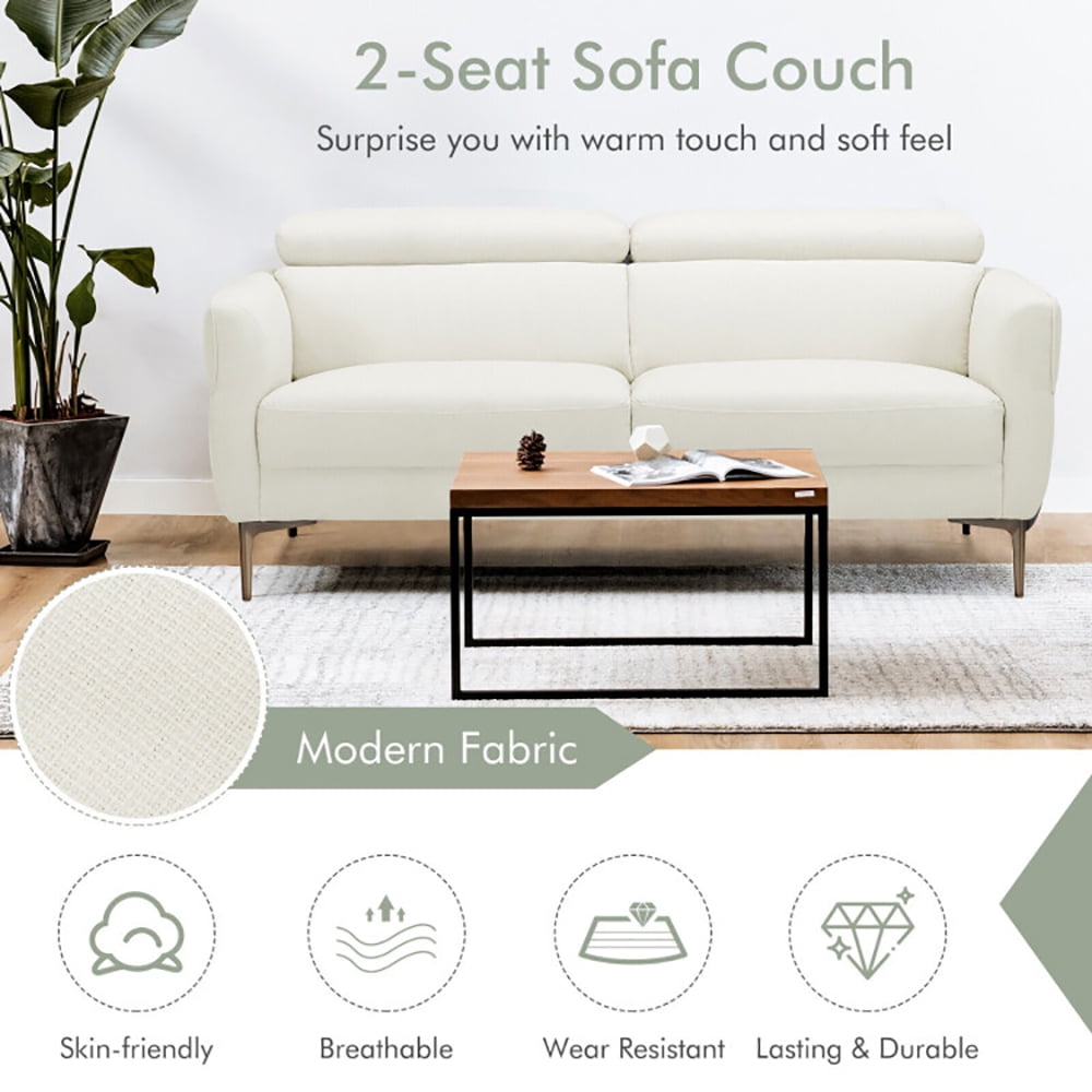 Finihen Loveseat Sofa, Modern Loveseat Sofa Couch, 72.5 Inch Modern Fabric Loveseat Sofa Couch with Adjustable Headrest, for Living Room, Bedroom, White Finihen Loveseat Sofa, Modern Loveseat Sofa Couch, 72.5 Inch Modern Fabric Loveseat Sofa Couch with Adjustable Headrest, for Living Room, Bedroom, White