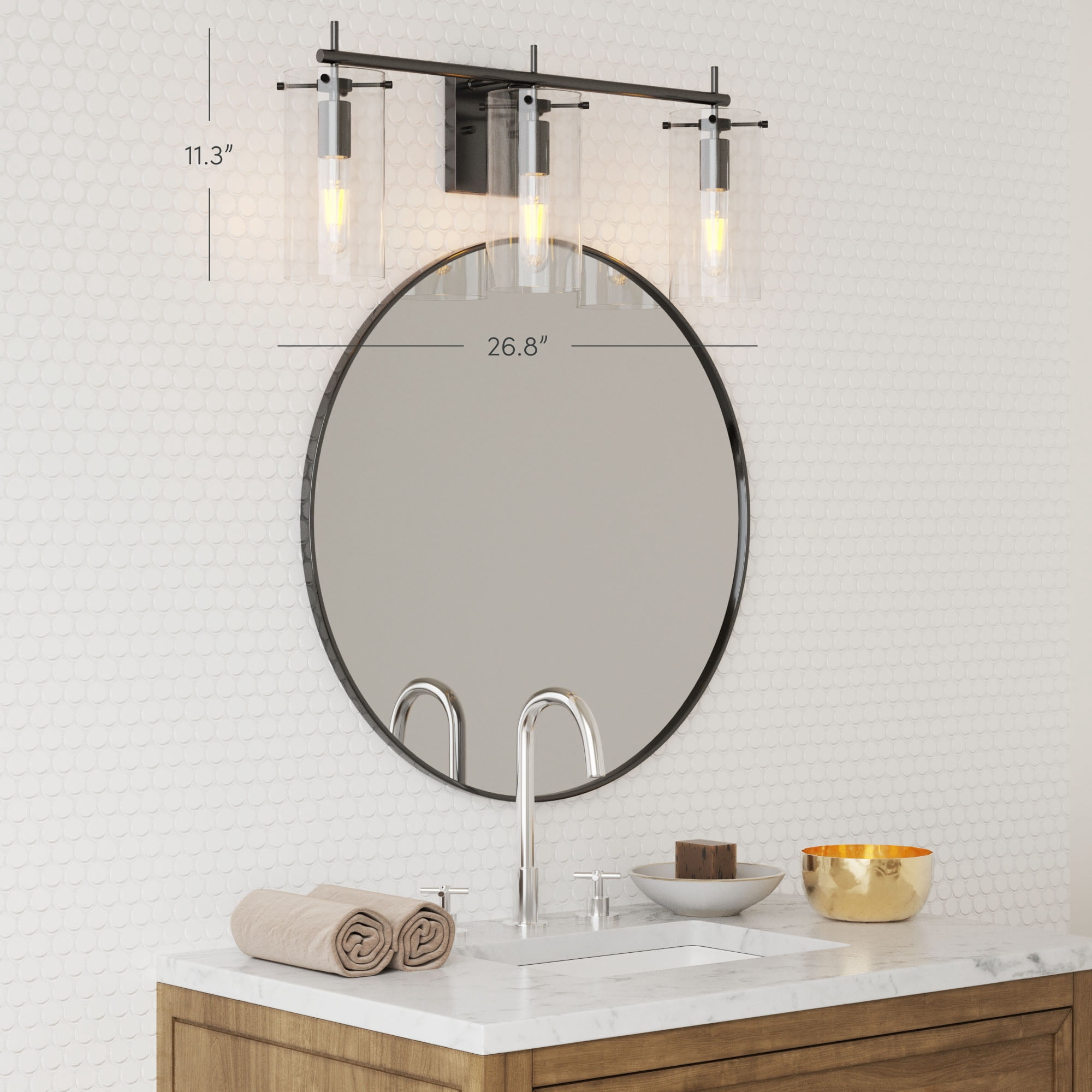 Nathan James Heidi 3-Lights Bathroom Vanity Light Fixture with Black Metal Frame and Clear Glass Shade