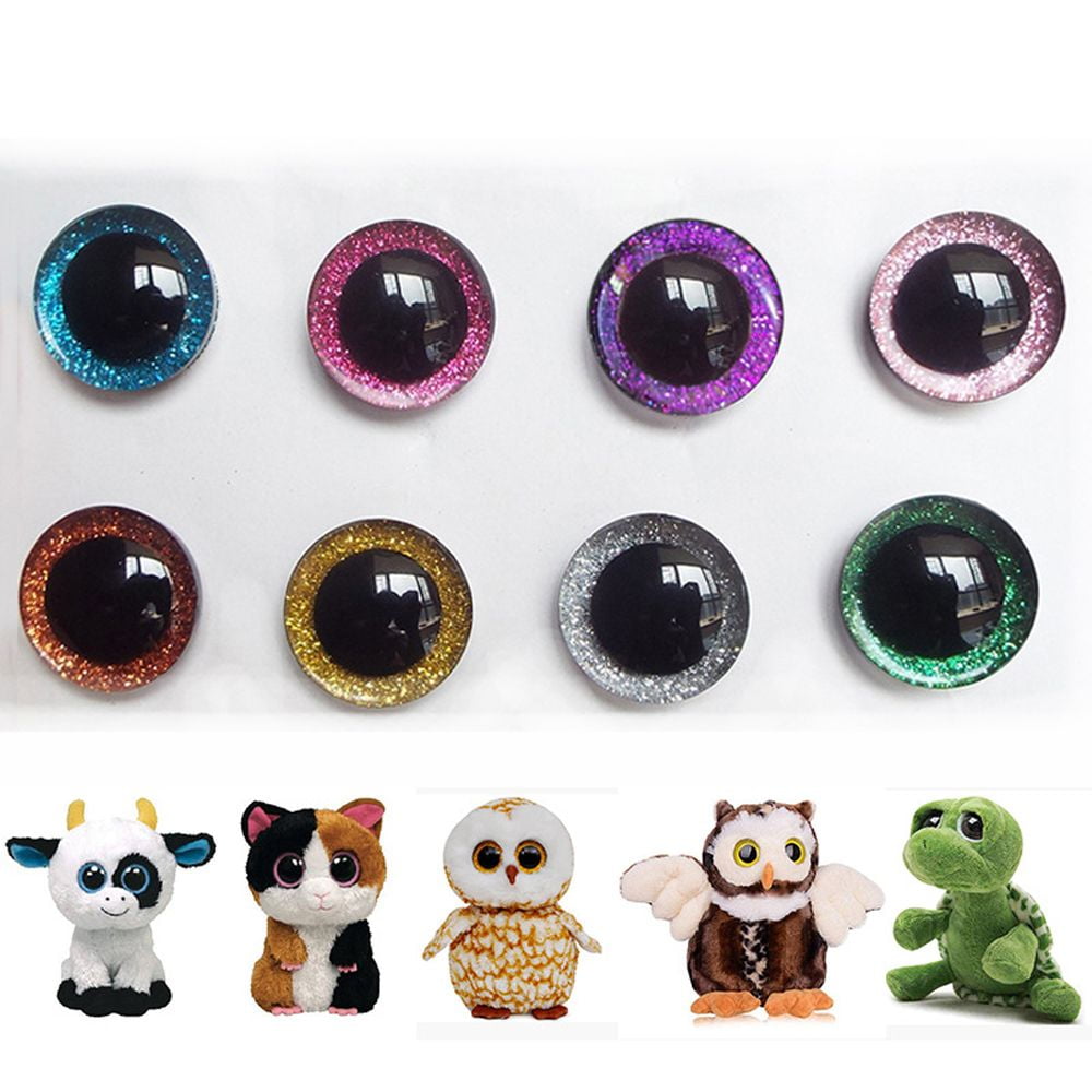 Tanstic 64Pcs Glitter Plastic Safety Eyes with Washers 12mm 16mm 18mm 20mm  8 Colors Half Round Craft Doll Eyes Stuffed Animal Eyes Toy Eyes