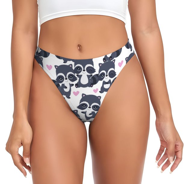 Fotbe Cartoon Raccoon Tanga Sin Costuras para Mujer con Estampado – Panties Invisibles, Transpirables y Cómodos para Uso Diario-3X-Large