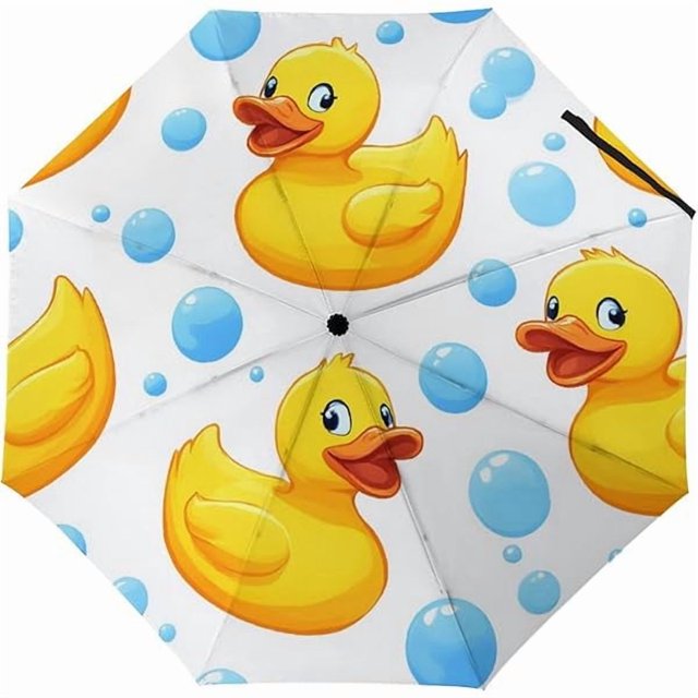 wonima02 Waterproof Travel Umbrella for Women Men Kids, Outdoor Umbrellas Reinforced Canopy 8 Ribs, Auto Open/Close, Cute Funny Cartoon Yellow Rubber Ducks Bubbles Rain & Wind Parasol