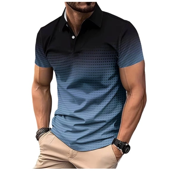 ZVNAΖH Mens Ombre Print Shirt, Short Sleeve Button Down Lapel Collar Mesh Sport Top, S-3XL