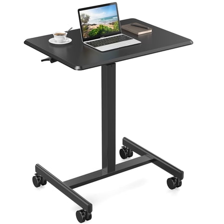 Mobile Rolling Standing Desk - Overbed Table, Teacher Podium with Wheels, Adjustable Work Table, Rolling Desk Laptop Computer Cart for Home, Office, Classroom - Black