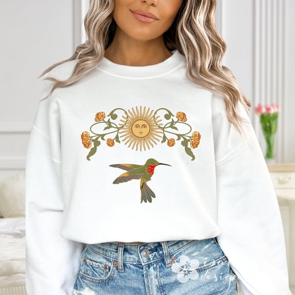 Floral Hummingbird Sweatshirt Art Deco Shirt Wildflowers Sweater Bird lover shirt Vintage Botanical Sun sweater Women, mom Tshirt All Size S-5XL