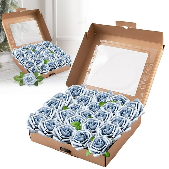 Clearance Artificial flowers under $5,Moment Artificial Flowers 25Pcs 3" Roses In Blue Realistic DIY Decor For Wedding Bouquets/Centerpieces Outdoor Room/Table And Garden/P