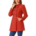 thumbnail image 4 of INSPIRE CHIC Women's Coat Double Breasted Midi Length Stand Collar Long Sleeve Coat L Red, 4 of 6