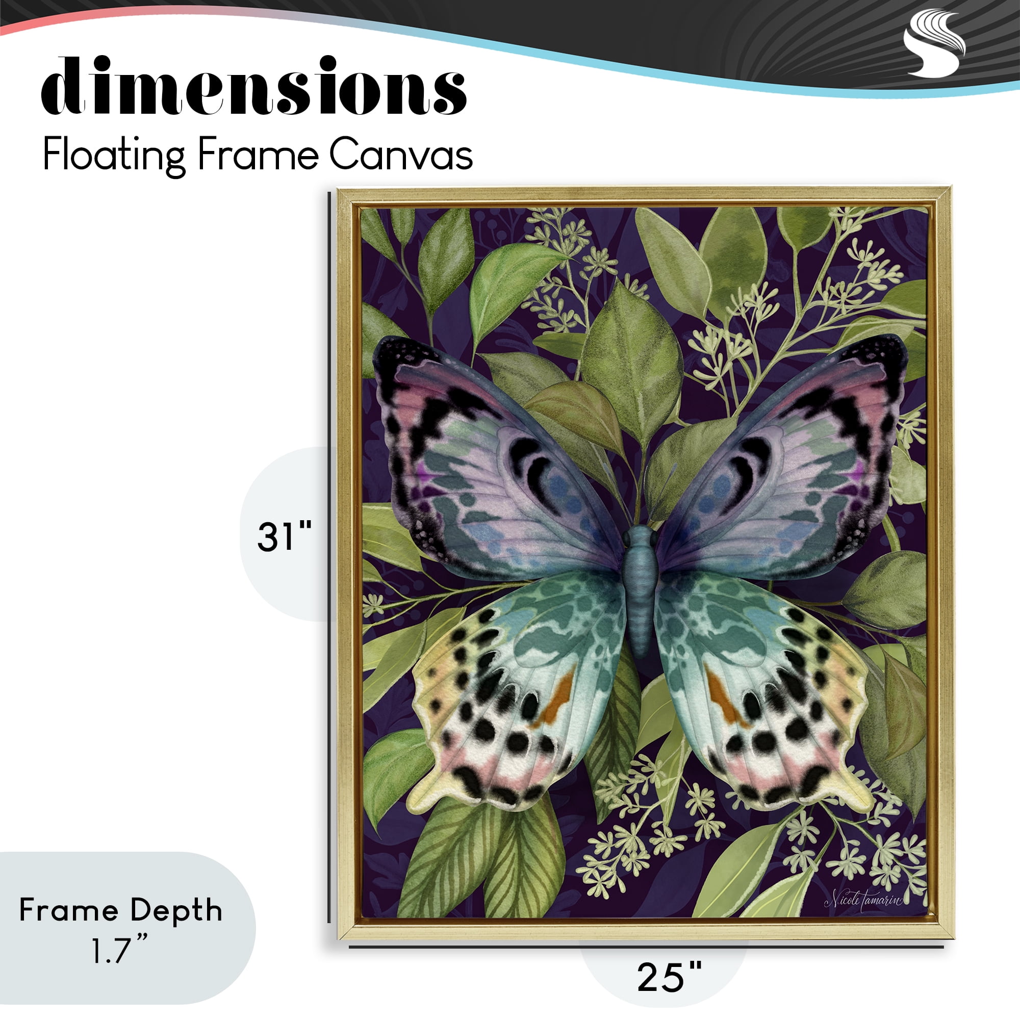 Stupell Industries Midnight Garden Butterfly Gold Framed Floater Canvas Wall Art, design by Nicole Tamarin