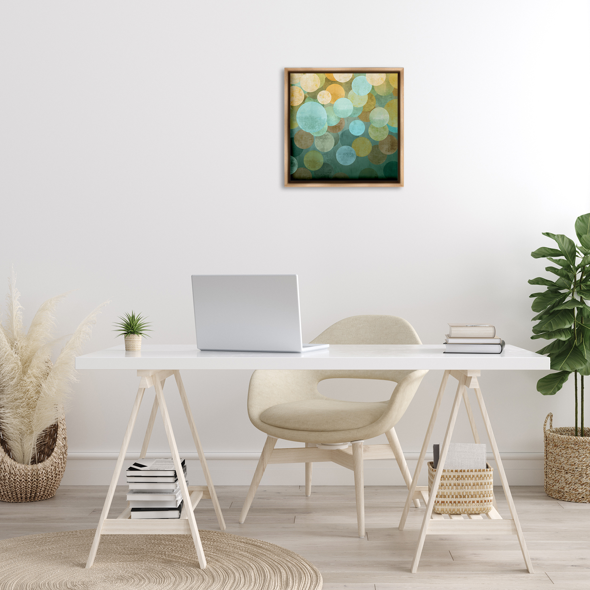 Stupell Industries Layered Green Circles Abstract Painting Brown Floater Framed Canvas Art Print Wall Art, 18 x 18