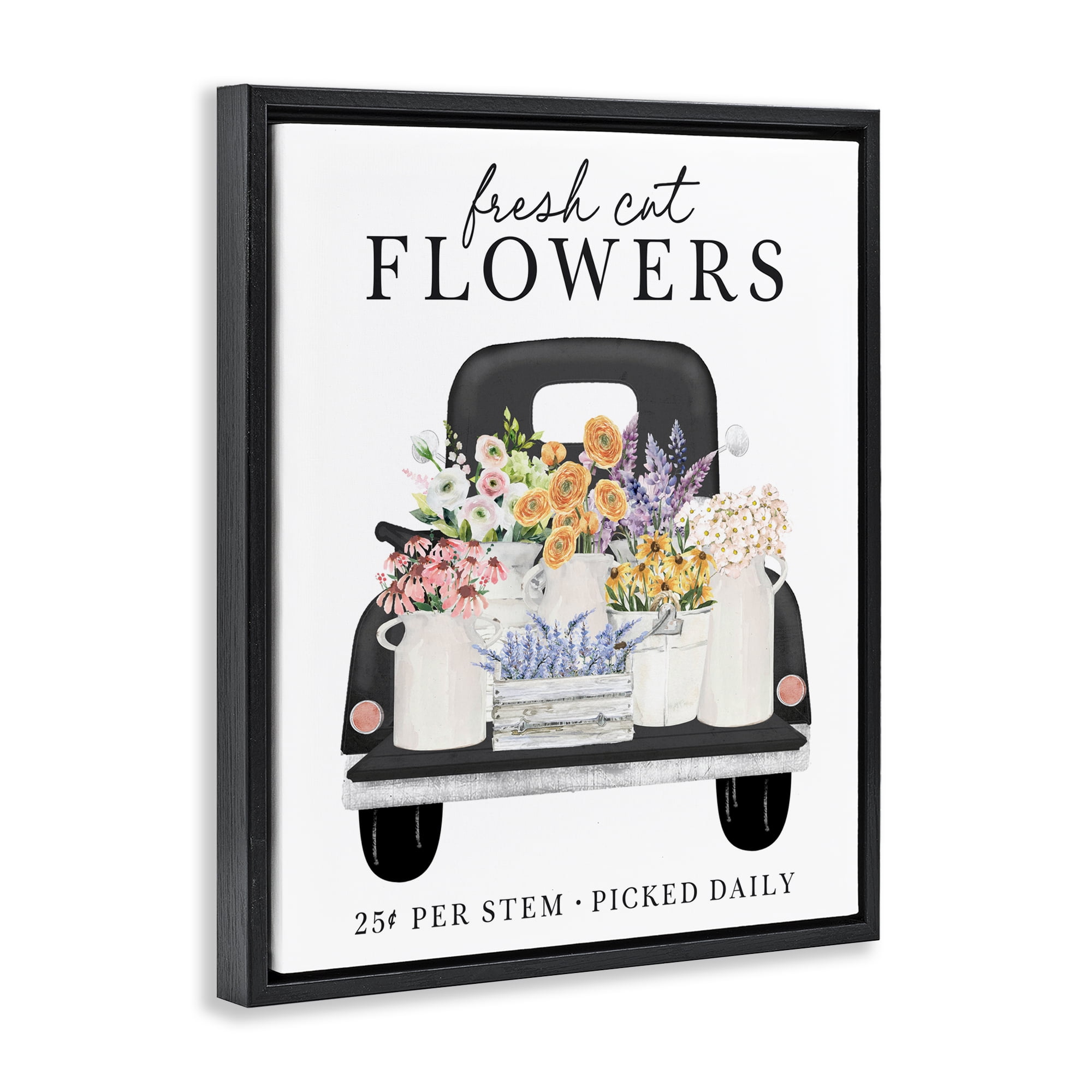 Fresh Flowers Picked Daily Black Framed Floater Canvas Wall Art, design by Lettered and Lined