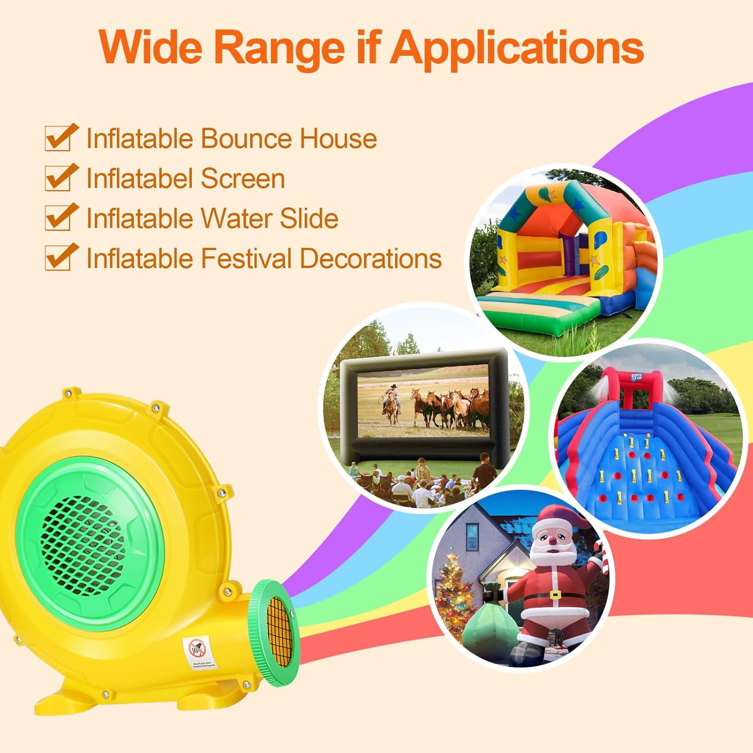 Veeboto Air Blower Pump Fan 370 Watts, Inflatable Bounce House Blower, Strong Wind Power, Good Heat Dissipation Performance, Suitable for Bouncy Castles, Water Slides, Arches, and Inflatable Toys