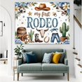 thumbnail image 6 of My First Rodeo Backdrop Cute Western Cowboy 1st Birthday Photography Background Blue Floral Wild West Rodeo Mexican Cactus Birthday Baby Shower Party Decorations Banner Supplies Photo Booth Props, 6 of 6