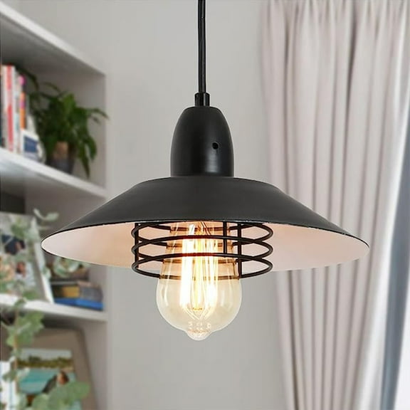 Farmhouse Vintage Pendant Light Black Fixture Pendant Lights with Spring Frame Adjustable Metal Hanging Lamp for Kitchen Island Dining Room Bedroom Living Room Barn Entryy, E26