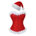 thumbnail image 3 of Zaldita Women's Christmas Costume Overbust Corset Tops Corselet Feather Trimming Lace-up Bustier with Red C S, 3 of 4