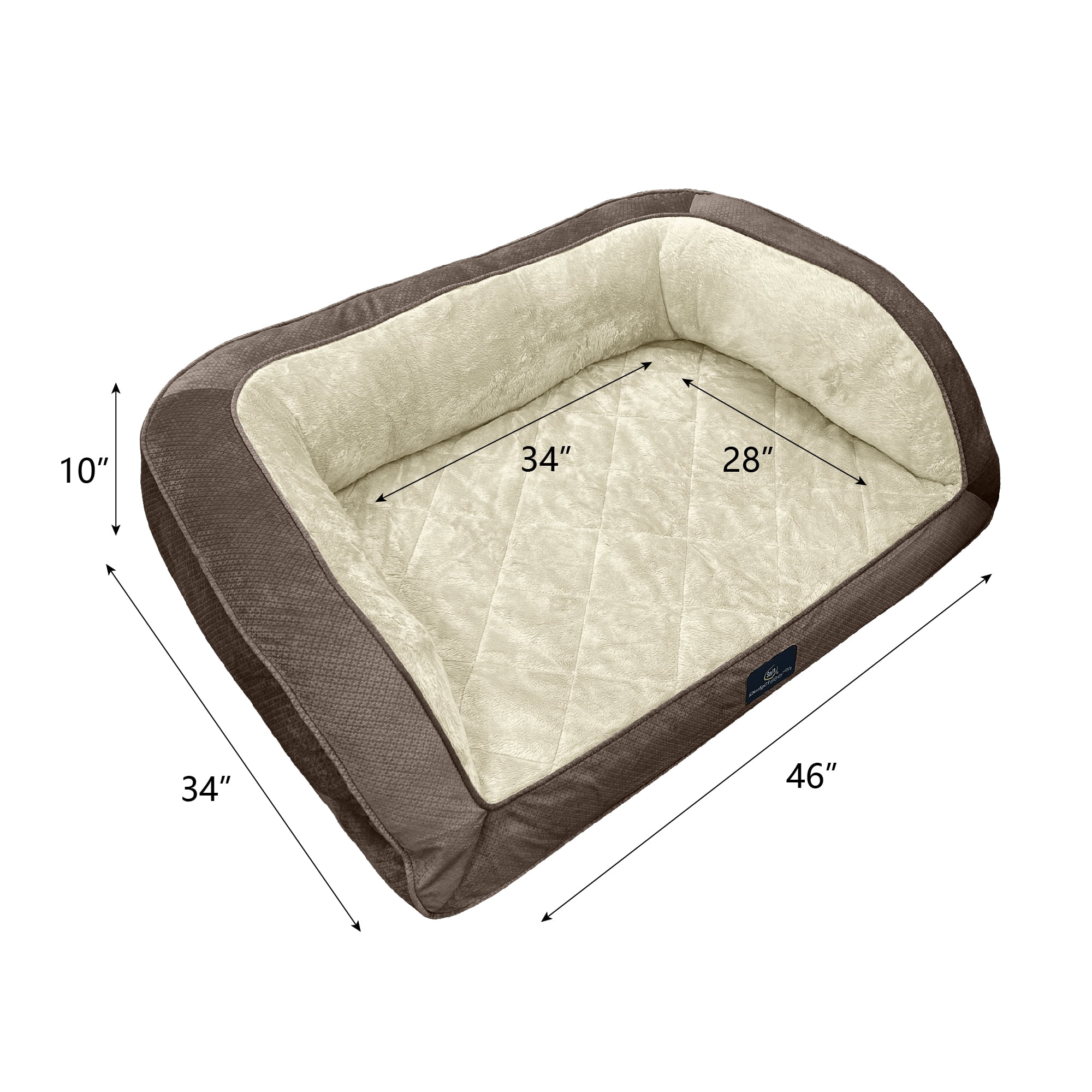 Serta Quilted Orthopedic Bolster Couch Cat & Dog Bed, Mocha, Extra Large