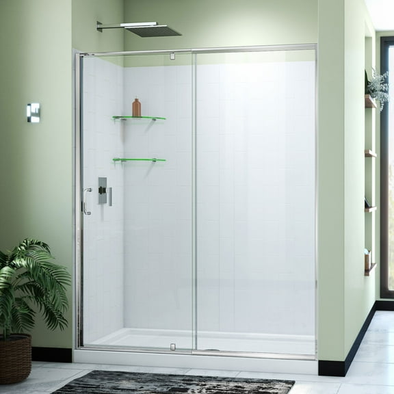 DreamLine Flex 32 in. D x 60 in. W x 78 3/4 in. H Pivot Shower Door Base and White Wall Kit in Chrome