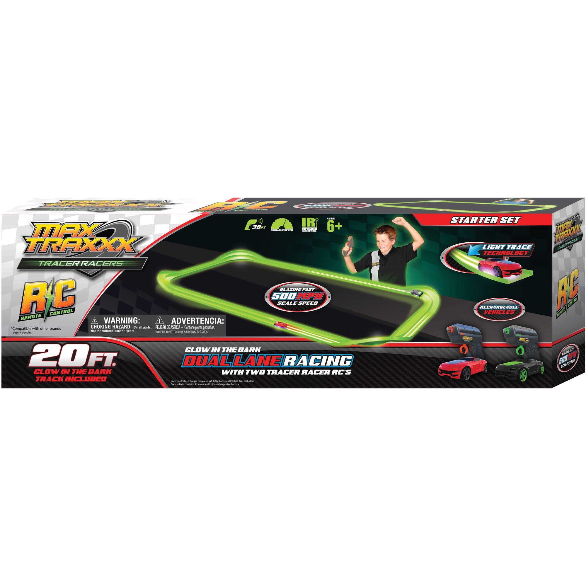 Max Traxxx Tracer Racer Glow-in-the-Dark R/C Starter Set, 20' Track - Walmart.com