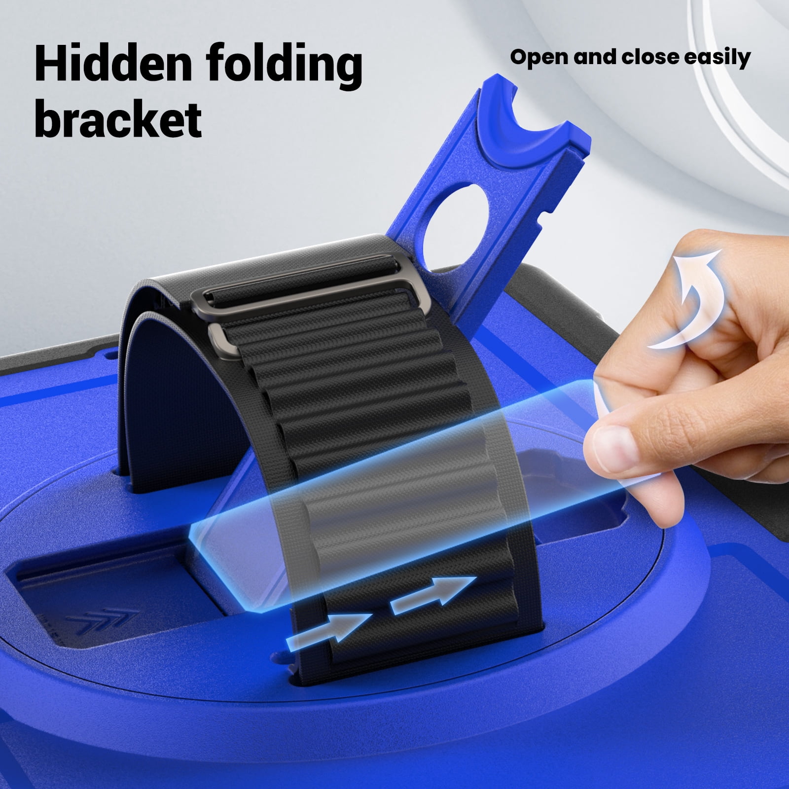 ELEHOLD Case for Apple iPad 10.2 2021/2020/2019 Pro 10.5'2017)(Air 3 10.5 (2019),Soft TPU Rugged Durable Case with 360° Rotating Hand Strap & Foldable Hidden Stand & Pencil Holder,Darkblue