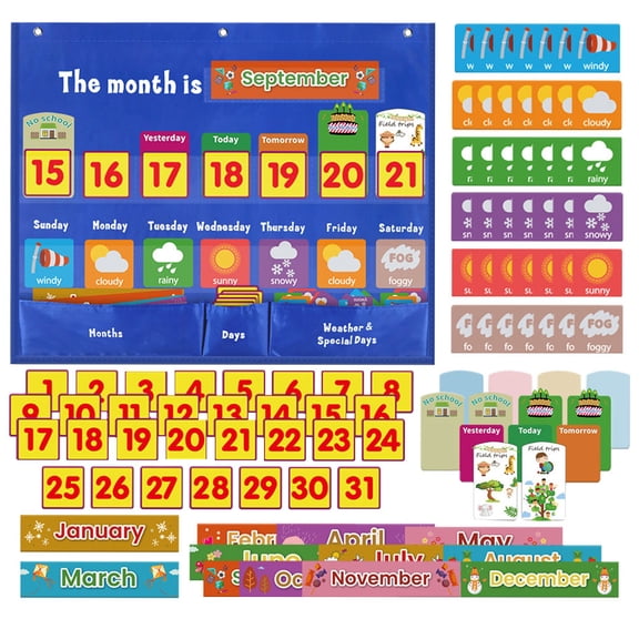 BESTYASH 1Set Weekly Calendar Bag Multi Color Wall Hanging Pocket Chart for Classroom Use