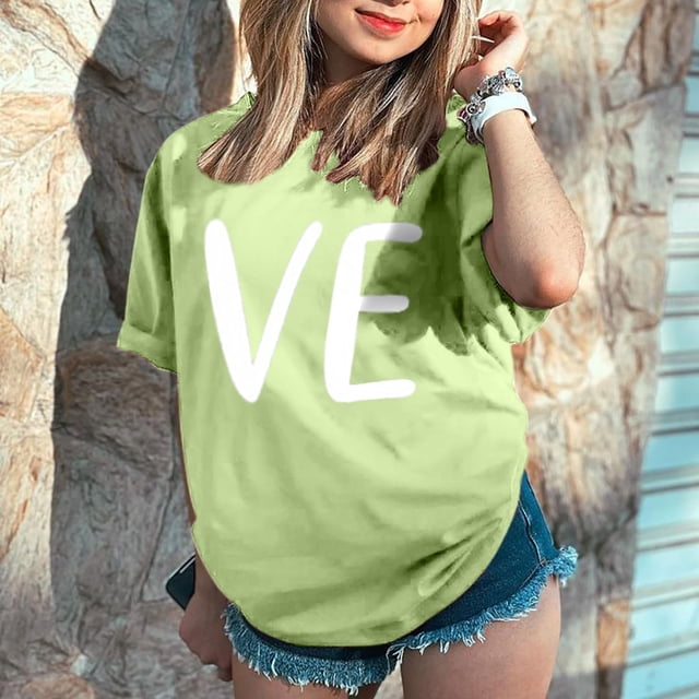 Hot Sale!! T-Shirts de la Saint-Valentin pour Femmes Imprimés Graphiques Mignons Léopard Cœur Amour T-Shirts Décontractés Manches Courtes Col Rond Vert + TTG