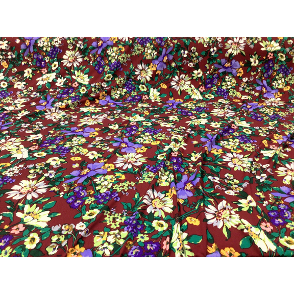 Printed Rayon Spandex 4 way Stretch Apparel Fabric Red Green Purple Floral G303