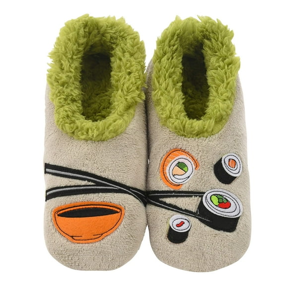 Snoozies Pairable Slipper Socks - Funny House Slippers for Women, Non-Slip Fuzzy Slipper Socks - Sushi - Small
