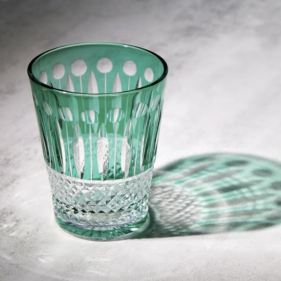 Japanese Edo-Kiriko Cut Glass Style Old Fashioned Whiskey Cup Tumblers, Glassware for Cocktail Scotch, Bourbon, Gin, Voldka  Green 9oz