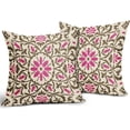 thumbnail image 4 of Ryan; Brown Hot Pink Boho Pillow Covers 18 X Inch Bohemian Ethnic Carpet Style Vintage Flower Print Decorative Throw Pillows Outdoor Cushion Case Farmhouse Decor for Home Sofa Bed Set of 2, 4 of 8