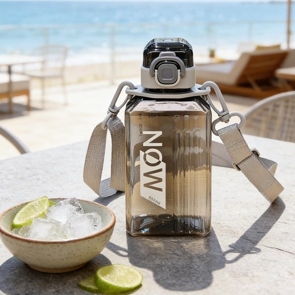Portable Transparent Water Bottle - 16.9oz/500ml Square Water Bottle, Leakproof, with Straps, BPA Free - Ideal for Travel, Sports, Work, Office