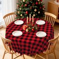 thumbnail image 3 of Christmas Red Buffalo Check Round Tablecloth,60 Inch,Washable Stain Resistant Table Cover for Holiday Party, 3 of 6