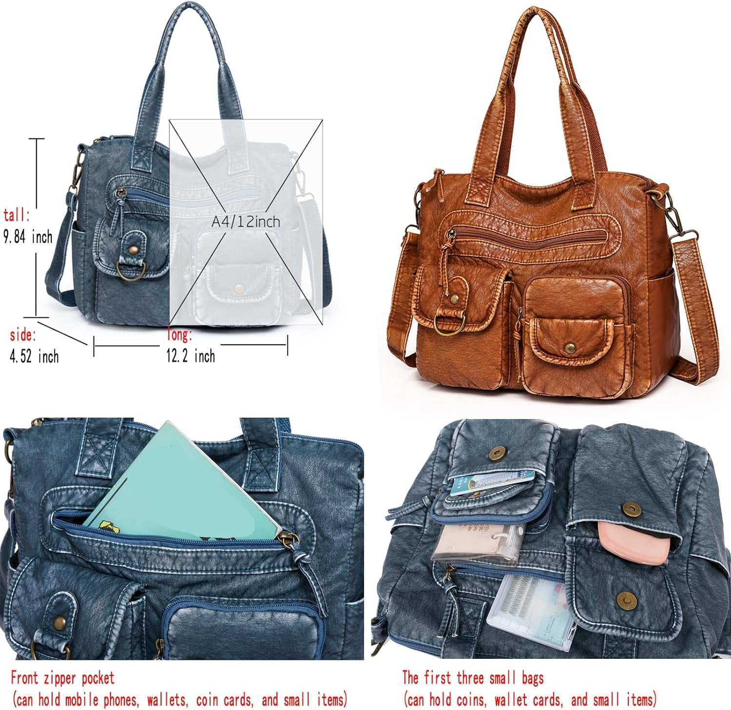 Crossbody Bag for Women Multi Pocket Shoulder Bags Medium Travel Purses Ultra Soft Washed Leather